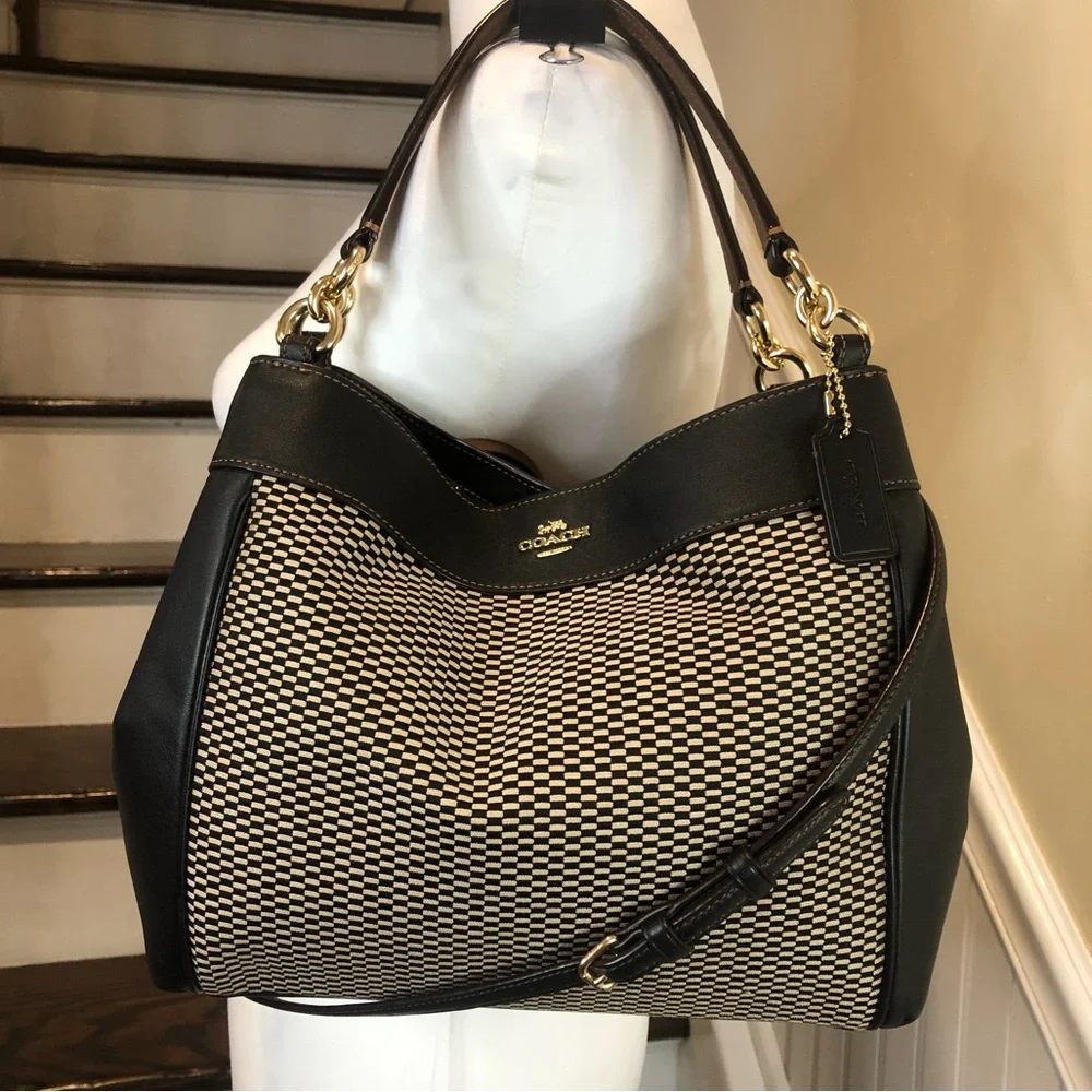 COACH Legacy Black Phoebe Jacquard Leather Shoulder Bag with Crossbody Strap